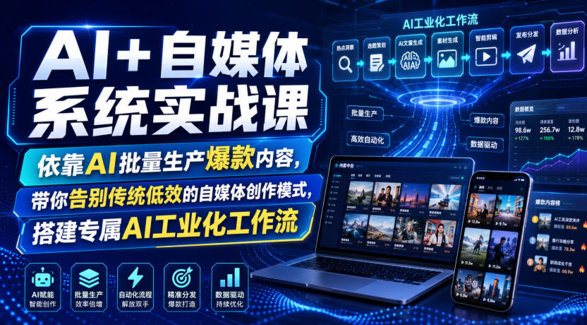 AI+自媒体系统实战课,依靠AI批量生产爆款内容,带你告别传统低效的自媒体创作模式,搭建专属AI工业化工作流-齐力副业