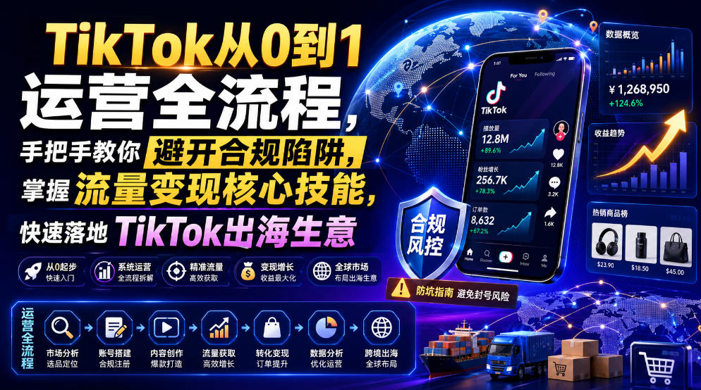 TikTok从0到1运营全流程，手把手教你避开合规陷阱，掌握流量变现核心技能，快速落地TikTok出海生意（更新7月）-齐力副业
