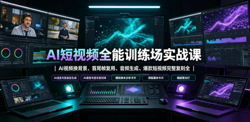 AI短视频全能训练场实战课|AI视频换背景、首尾帧复用、音频生成、爆款短视频完整复刻全套实操教学-齐力副业