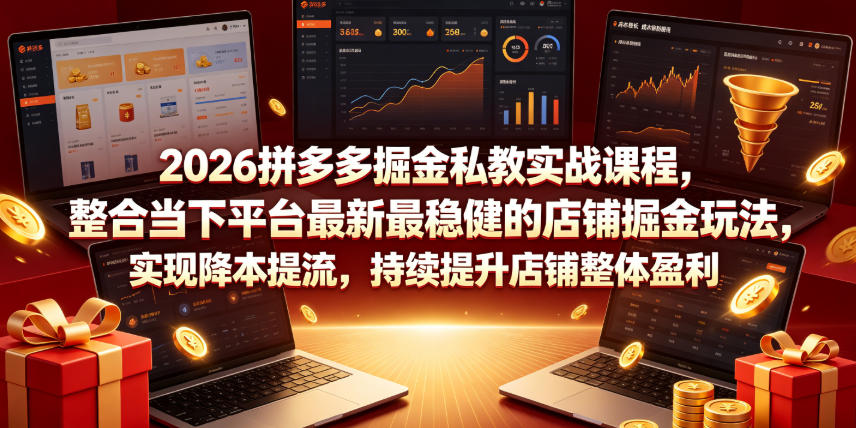 2026拼多多掘金私教实战课程,整合当下平台最新最稳健的店铺掘金玩法,实现降本提流,持续提升店铺整体盈利-齐力副业