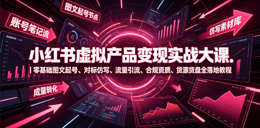 小红书虚拟产品变现实战大课|零基础图文起号、对标仿写、流量引流、合规资质、货源货盘全落地教程-齐力副业