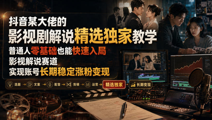 抖音某大佬的影视剧解说精选独家教学,普通人零基础也能快速入局影视解说赛道,实现账号长期稳定变现-齐力副业