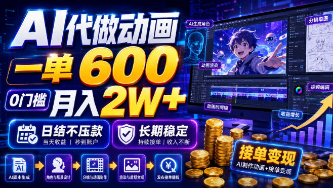 AI代做动画，一单600，0门槛月入2W+，日结不压款，长期稳定【揭秘】-齐力副业