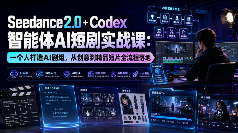 Seedance2.0+Codex智能体AI短剧实战课:一个人打造AI剧组,从创意到精品短片全流程-齐力副业
