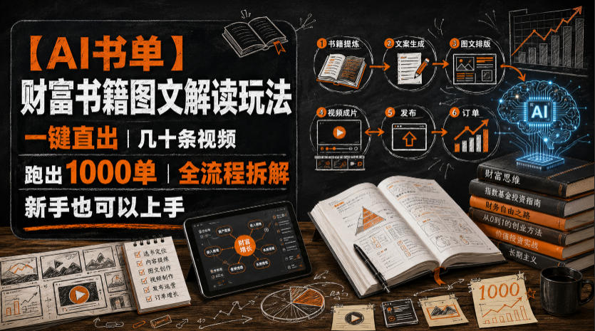 【AI书单】财富书籍图文解读玩法,一键直出,几十条视频,跑出1000单,全流程拆解,新手也可以上手-齐力副业