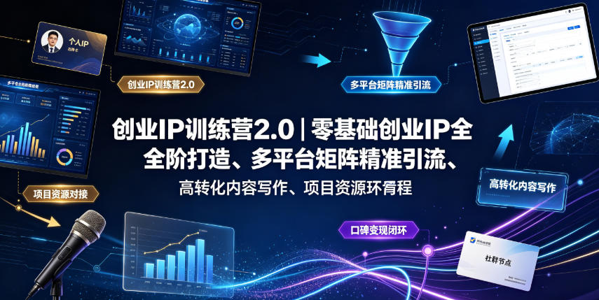 创业IP训练营2.0|零基础创业IP全阶打造、多平台矩阵精准引流、高转化内容写作、项目资源对接与口碑变现闭环课程-齐力副业