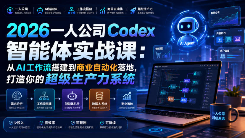 2026一人公司Codex智能体实战课：从AI工作流搭建到商业自动化落地，打造你的超级生产力系统-齐力副业