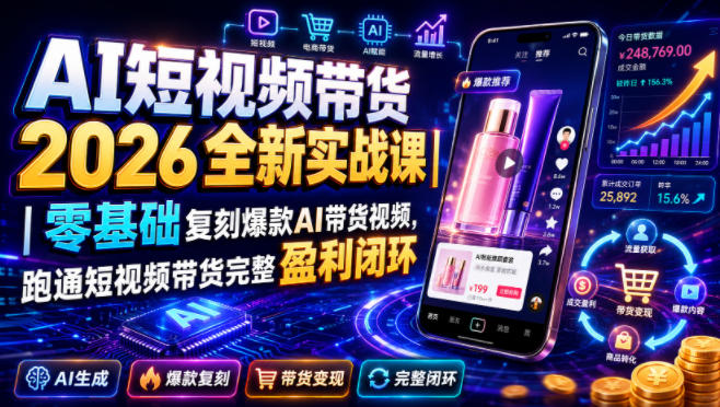 AI短视频带货2026全新实战课|零基础复刻爆款AI带货视频,跑通短视频带货完整盈利闭环-齐力副业