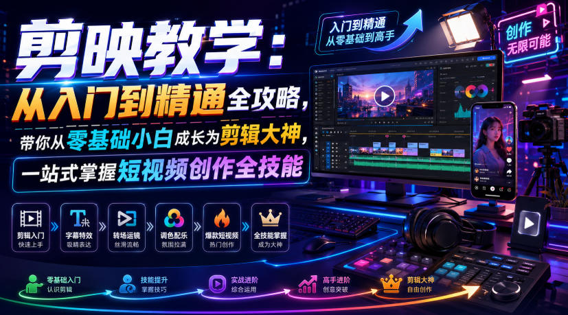 剪映教学:从入门到精通全攻略,带你从零基础小白成长为剪辑大神,一站式掌握短视频创作全技能插图 剪映教学:从入门到精通全攻略,带你从零基础小白成长为剪辑大神,一站式掌握短视频创作全技能插图
