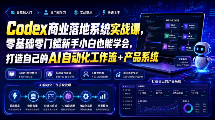 Codex商业落地系统实战课,零基础零门槛新手小白也能学会,打造自己的AI自动化工作流+产品系统-齐力副业