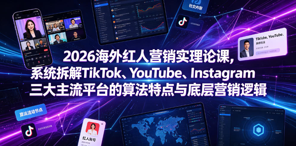 2026海外红人营销实理论课,系统拆解TikTok、YouTube、Instagram三大主流平台的算法特点与底层营销逻辑-齐力副业