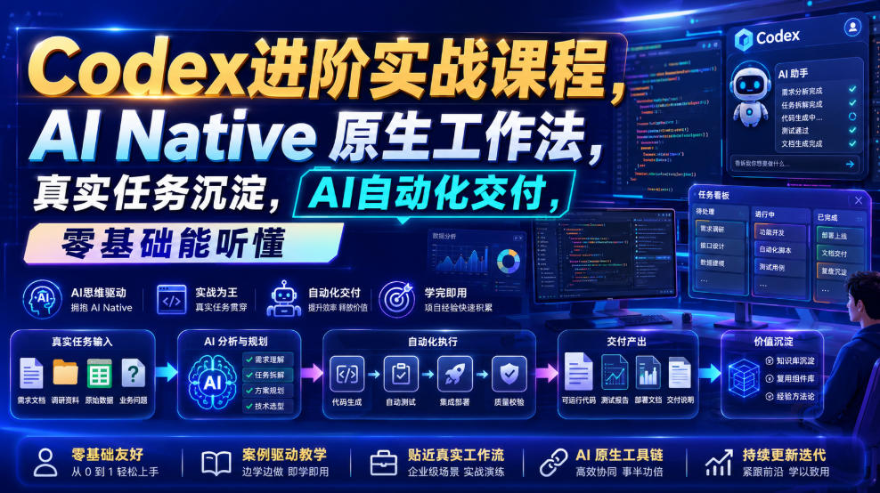 Codex进阶实战课｜AI Native原生工作法，22节真实任务落地，从配置到AI自动化交付全链路教程-齐力副业