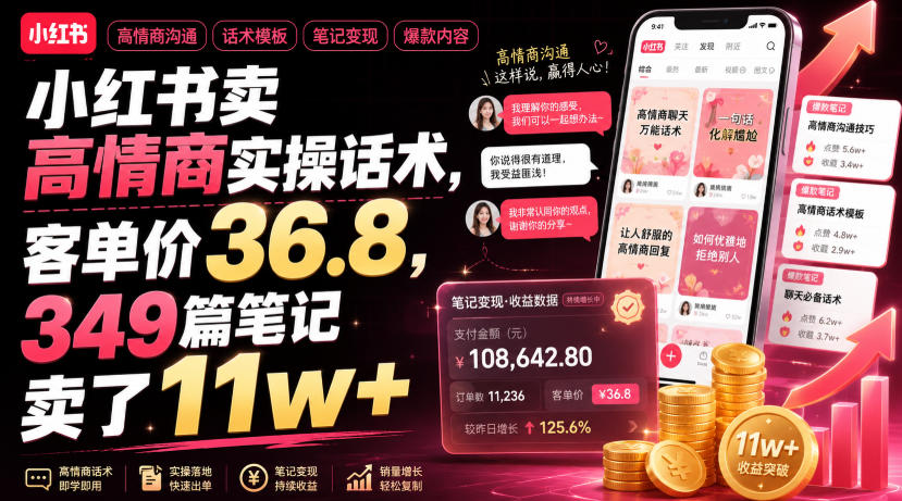 小红书卖高情商实操话术，客单价36.8，349篇笔记卖了11w+！-齐力副业