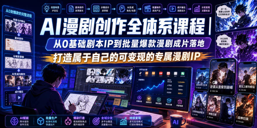 AI漫剧创作全体系课程｜从0基础剧本IP到批量爆款漫剧成片落地，打造属于自己的可变现的专属漫剧IP-齐力副业