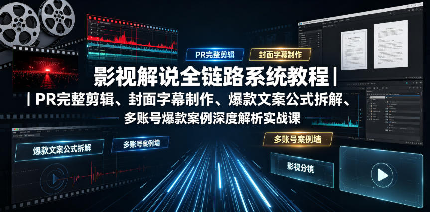 影视解说全链路系统教程|PR完整剪辑、封面字幕制作、爆款文案公式拆解、多账号爆款案例深度解析实战课-齐力副业