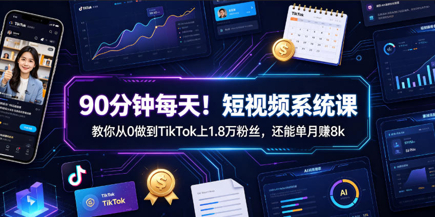 90分钟每天!短视频系统课教你从0做到TikTok上1.8万粉丝,还能单月賺8k【原创双语字幕】-齐力副业