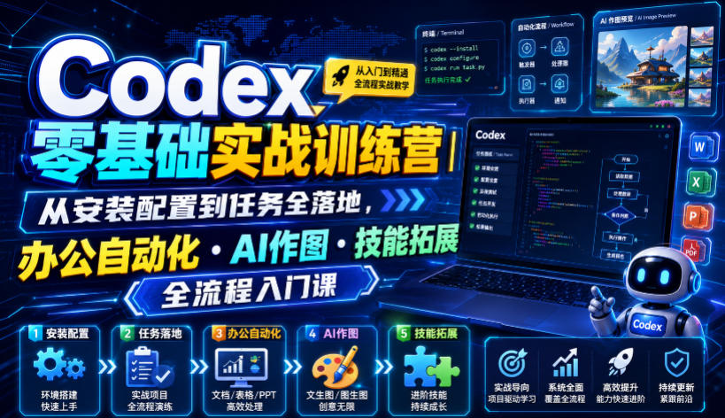 Codex零基础实战训练营|从安装配置到任务全落地,办公自动化・AI作图・技能拓展全流程入门课-齐力副业