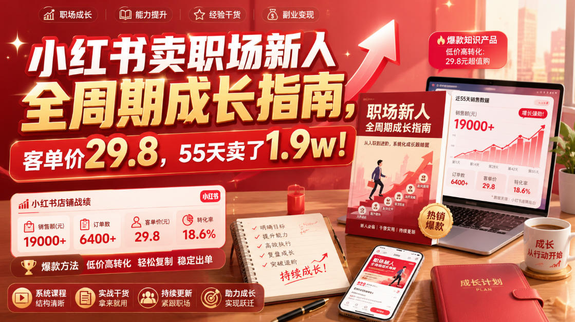 小红书卖职场新人全周期成长指南,客单价29.8,55天卖了1.9w!-齐力副业