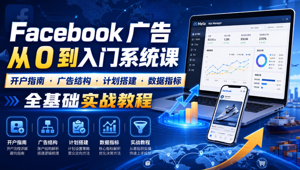 Facebook广告新手从0到入门系统课|开户指南・广告结构・计划搭建・数据指标全基础实战教程-齐力副业
