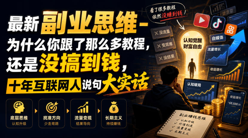 最新副业思维-为什么你跟了那么多教程,还是没搞到钱,十年互联网人说句大实话【揭秘】-齐力副业