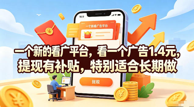一个新的看广平台,看一个广告1.4元,提现有补贴,特别适合长期做【揭秘】-齐力副业