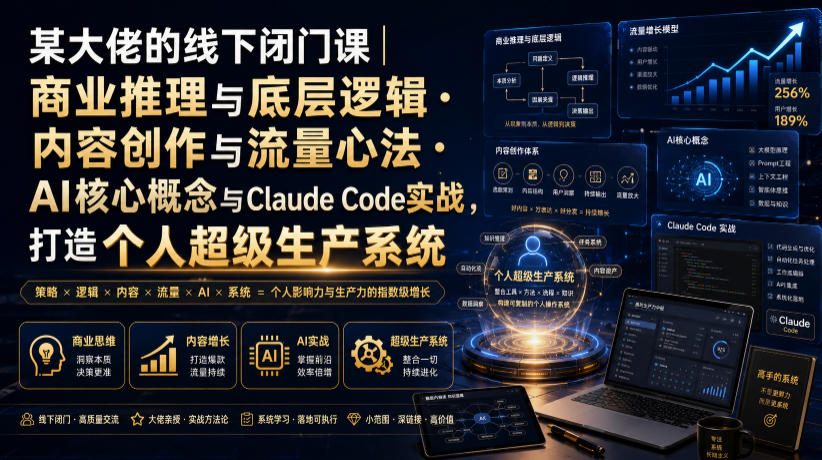 某大佬的线下闭门课|商业推理与底层逻辑・内容创作与流量心法・AI核心概念与Claude Code实战,打造个人超级生产系统【录音+图片】-齐力副业