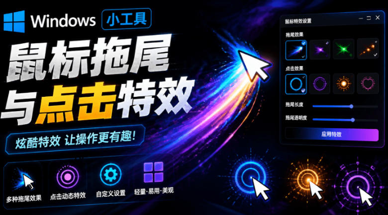 Windows特效小工具!一键给你的鼠标添加拖尾与点击动态特效,吾爱出品,免费使用Mouse Trail-齐力副业