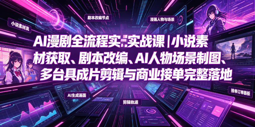 AI漫剧全流程实战课|小说素材获取、剧本改编、AI人物场景制图、多工具成片剪辑、平台付费变现与商业接单完整落地-齐力副业
