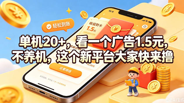 单机20+,看一个广告1.5米,不养机,这个新平台大家快来撸【揭秘】-齐力副业