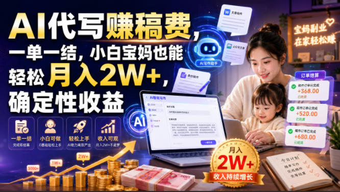AI代写賺稿费,一单一结,小白宝妈也能轻松月入2W+,确定性收益【揭秘】-齐力副业