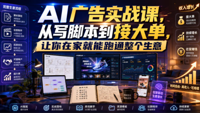 AI广告实战课，从写脚本到接大单，让你在家就能跑通整个生意【原创双语字幕】-齐力副业