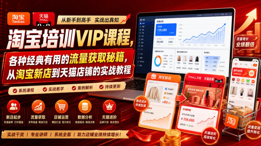 淘宝培训VIP课程,各种经典有用的流量获取秘籍,从淘宝新店到天猫店铺的实战教程(更新7月)-齐力副业