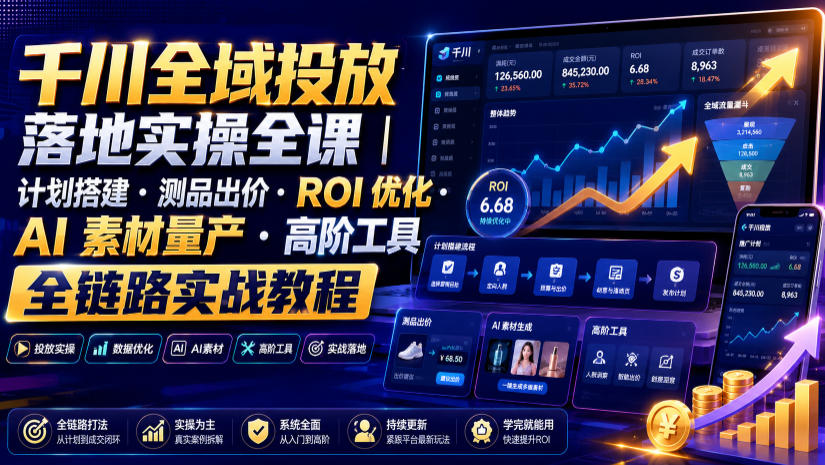 千川全域投放落地实操全课|计划搭建・测品出价・ROI优化・AI素材量产・高阶工具全链路实战教程-齐力副业