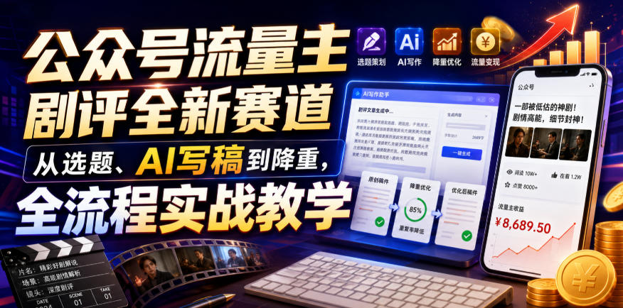 公众号流量主剧评全新赛道,从选题、AI写稿到降重,全流程实战教学-齐力副业