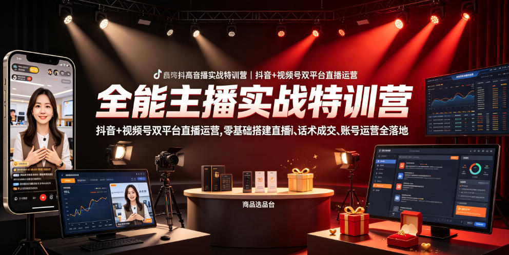 全能主播实战特训营|抖音+视频号双平台直播运营,零基础搭建直播间、精准选品、话术成交、账号运营全落地-齐力副业