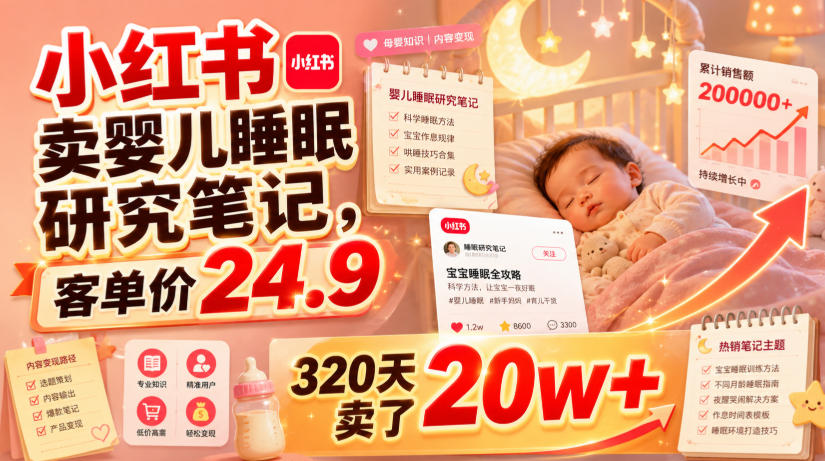 小红书卖婴儿睡眠研究笔记,客单价24.9,320天卖了20w+-齐力副业
