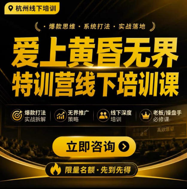 爱上黄昏无界特训营AI推广实战7月27-30杭州线下课,AI落地淘宝最完整的课程,学天猫淘宝的老板必看-齐力副业