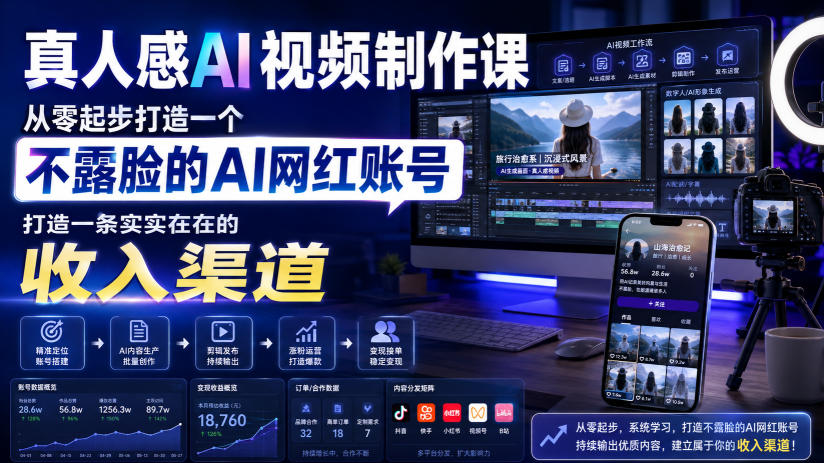 真人感AI视频制作课,从零起步打造一个不露脸的AI网红账号,打造一条实实在在的收入渠道【原创双语字幕】-齐力副业