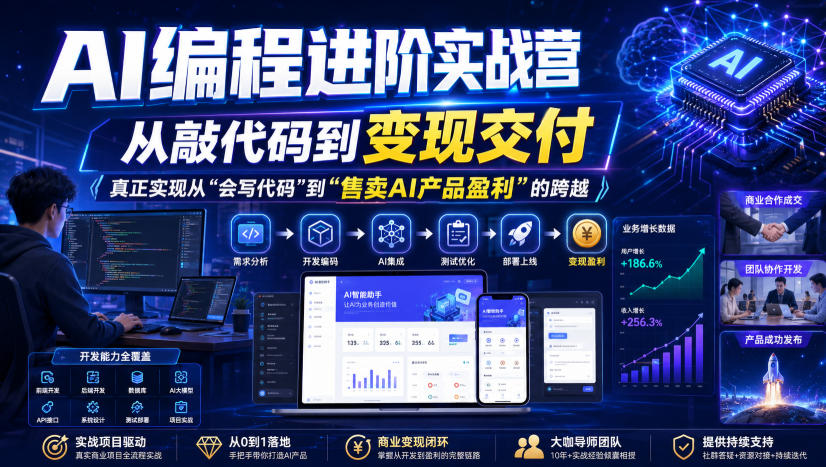 AI编程进阶实战营,从敲代码到变现交付,,真正实现从“会写代码”到“售卖AI产品盈利”的跨越-齐力副业