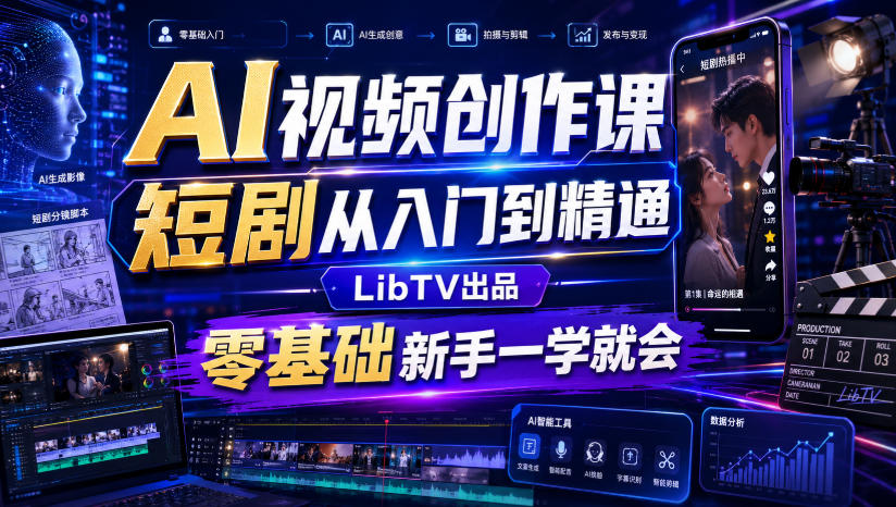 AI视频创作课，短剧从入门到精通，LibTV出品，零基础新手一学就会-齐力副业