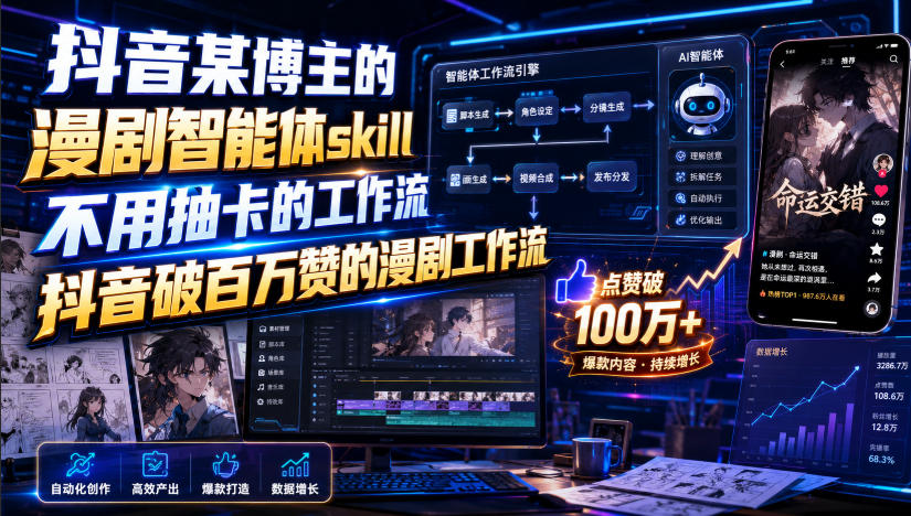 抖音某博主的漫剧智能体skill,不用抽卡的工作流,抖音破百万赞的漫剧工作流-齐力副业