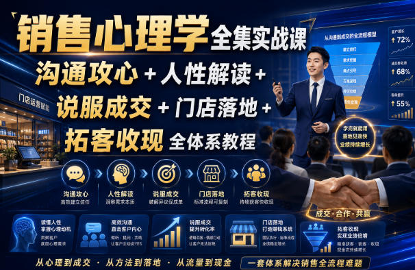 销售心理学全集实战课|沟通攻心+人性解读+说服成交+门店落地+拓客收现全体系教程-齐力副业