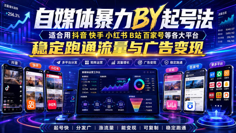 自媒体暴力搬运起号法,适合用抖音快手小红书B站百家号等各大平台,稳定跑通流量与广告变现-齐力副业