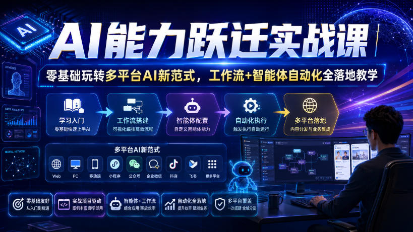 AI能力跃迁实战课|零基础玩转多平台AI新范式,工作流+智能体自动化全落地教学-齐力副业