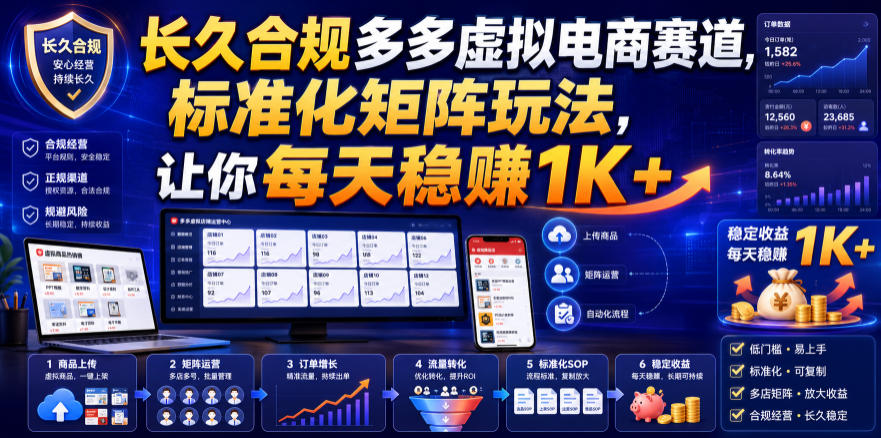长久合规多多虚拟电商赛道,标准化矩阵玩法,让你每天稳賺1K+【揭秘】-齐力副业