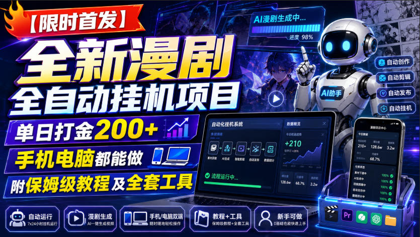 【限时首发】全新漫剧全自动挂G项目,单日打金200+,手机电脑都能做,附保姆级教程及全套工具【揭秘】-齐力副业