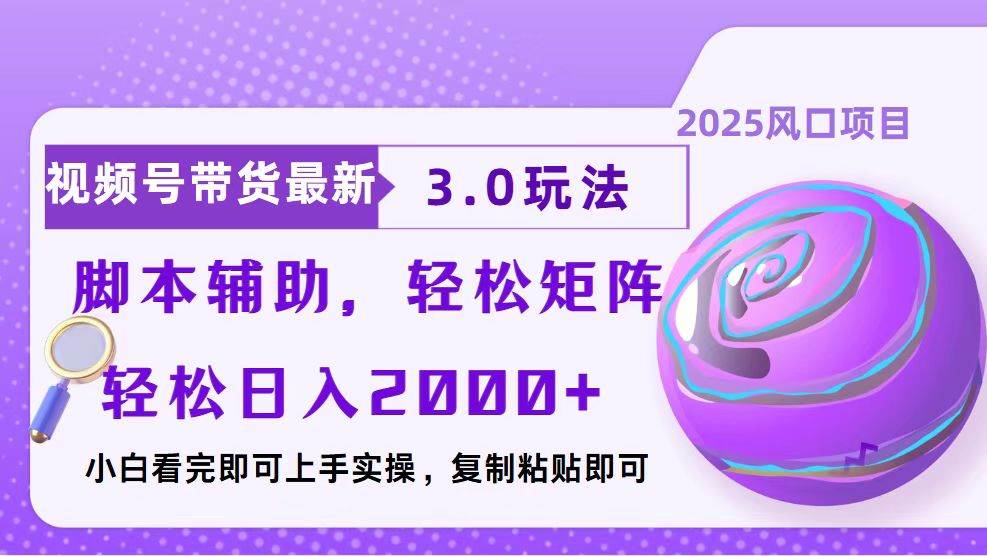（13959期）视频号带货最新3.0玩法，作品制作简单，当天起号，复制粘贴，脚本辅助...-齐力副业