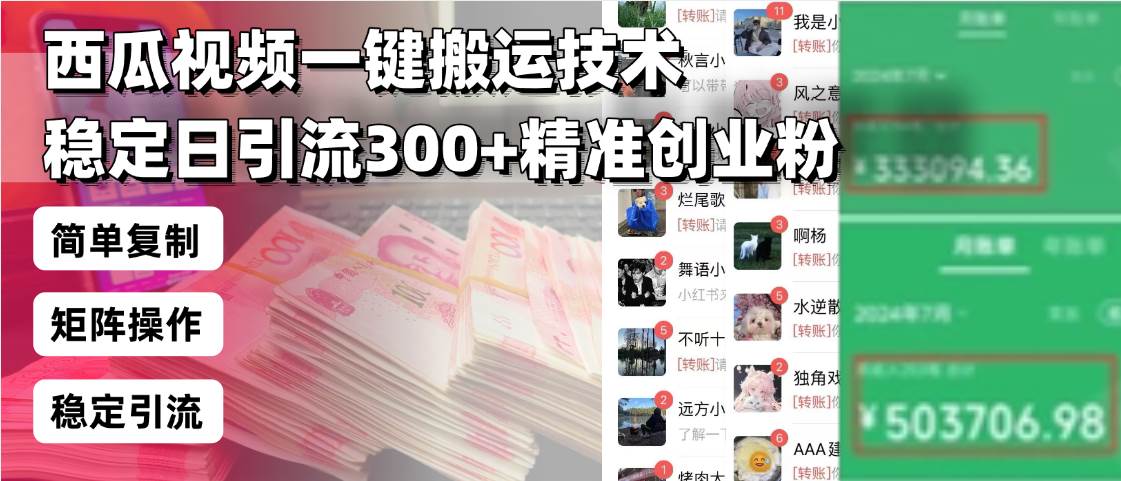 （13961期）西瓜视频一键搬运技术，稳定日引流300+精准创业粉，简单可复制给团队，...-齐力副业
