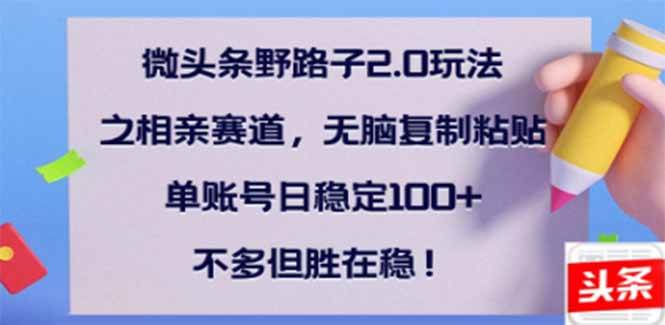 （14334期）微头条野路子2.0玩法之相亲赛道，无脑搬砖复制粘贴，单账号日稳定300+…-齐力副业