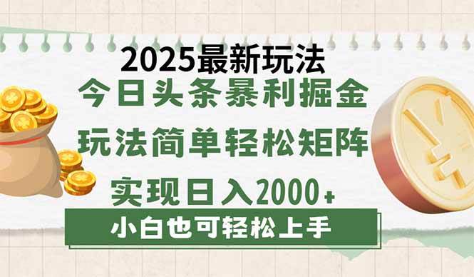 （14120期）今日头条2025最新玩法，思路简单，复制粘贴，轻松实现矩阵日入2000+-齐力副业